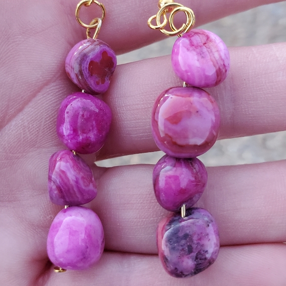 New Crazy Lace Agate Freeform Dangle Earrings. - Picture 8 of 13